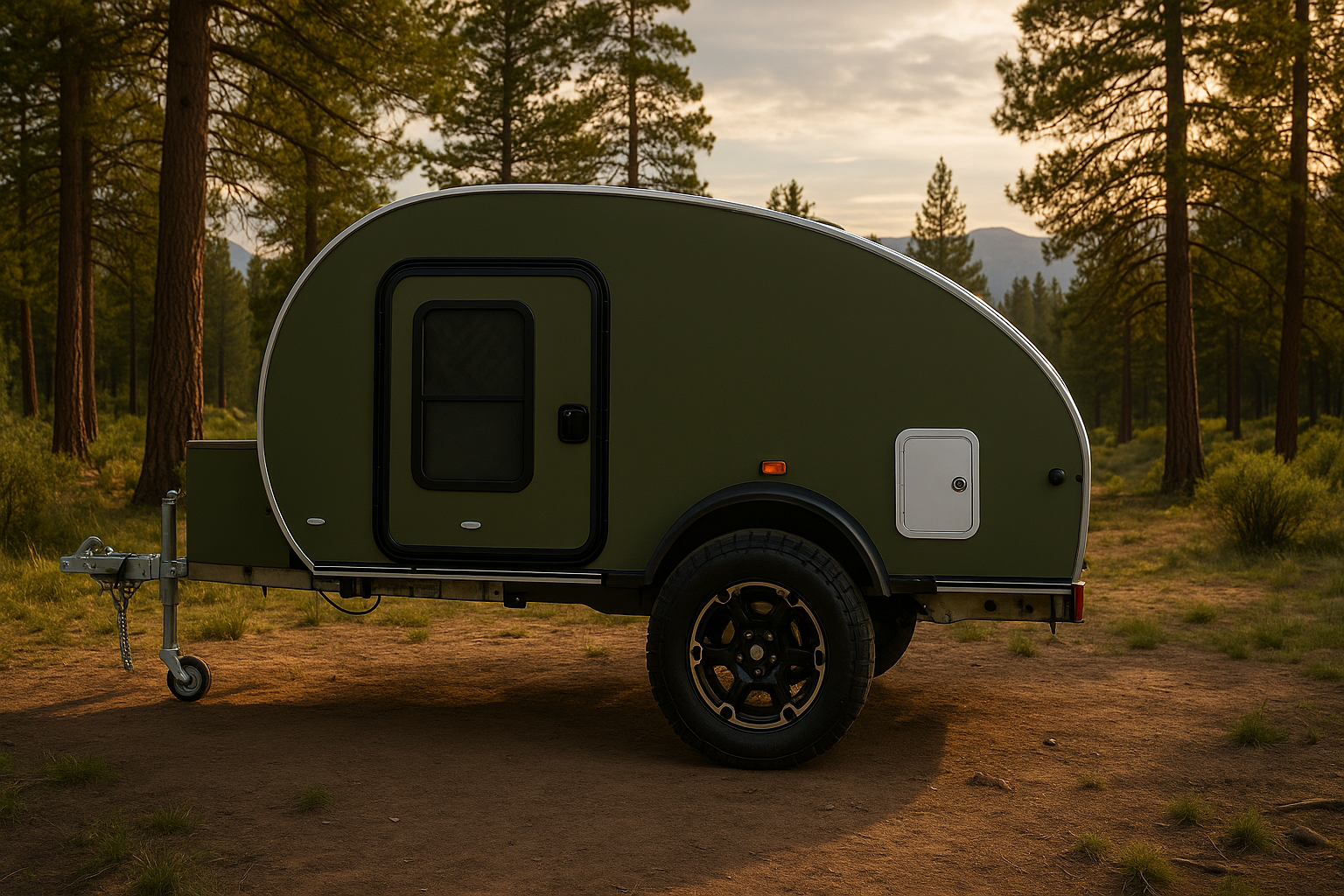 Custom teardrop camper parked in the Sydney bushland